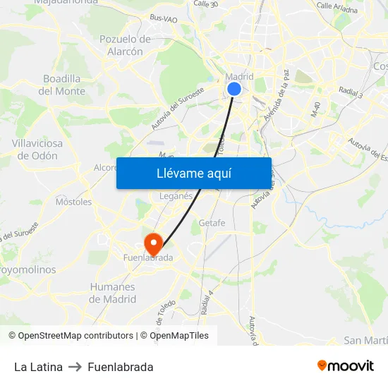 La Latina to Fuenlabrada map