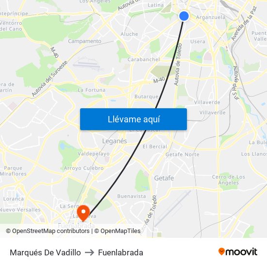 Marqués De Vadillo to Fuenlabrada map