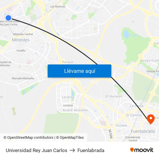 Universidad Rey Juan Carlos to Fuenlabrada map