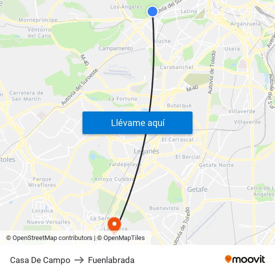 Casa De Campo to Fuenlabrada map