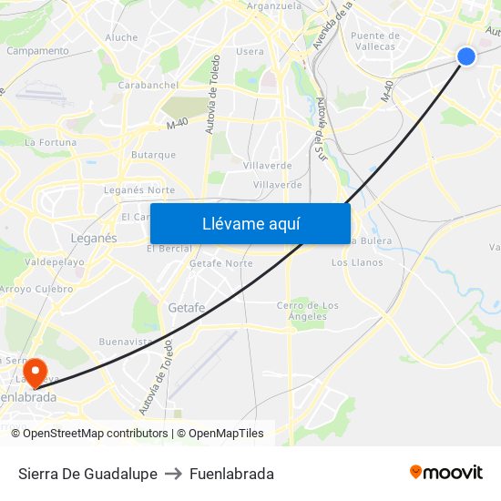 Sierra De Guadalupe to Fuenlabrada map