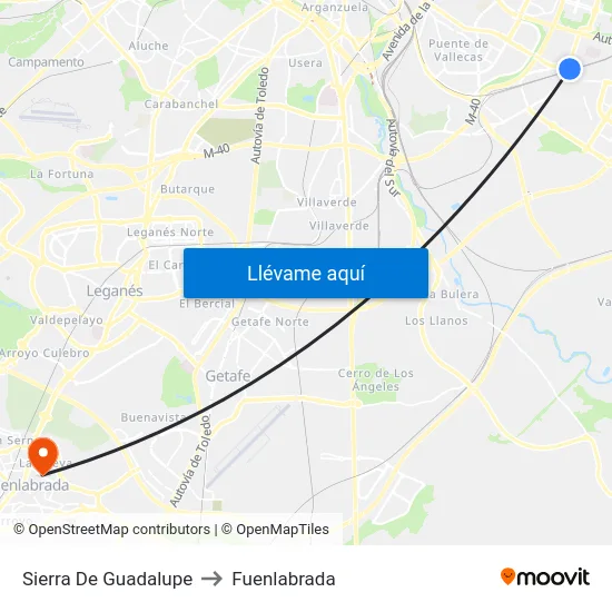 Sierra De Guadalupe to Fuenlabrada map