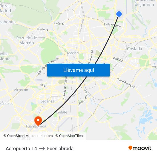 Aeropuerto T4 to Fuenlabrada map