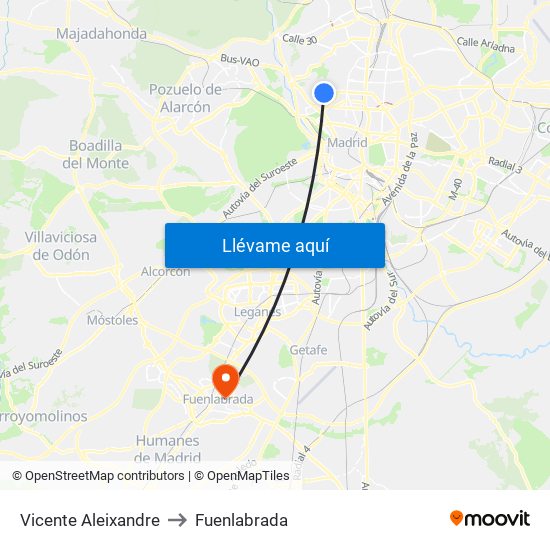 Vicente Aleixandre to Fuenlabrada map