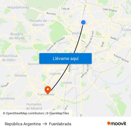 República Argentina to Fuenlabrada map
