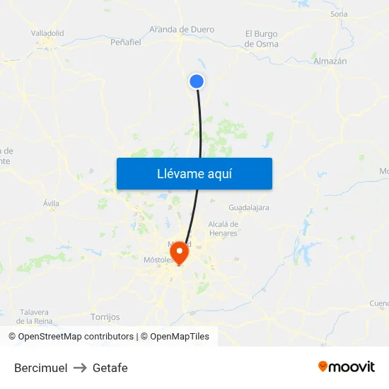 Bercimuel to Getafe map