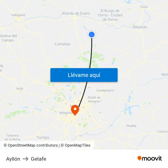 Ayllón to Getafe map