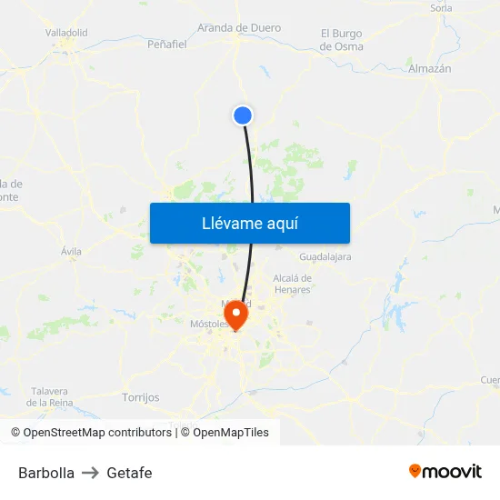 Barbolla to Getafe map