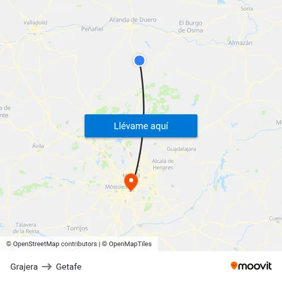 Grajera to Getafe map