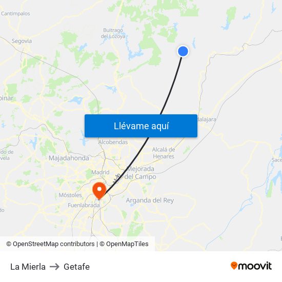 La Mierla to Getafe map