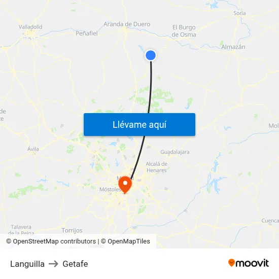 Languilla to Getafe map