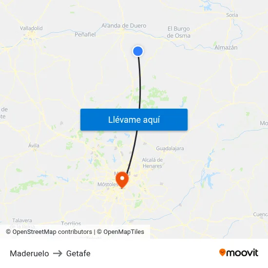 Maderuelo to Getafe map