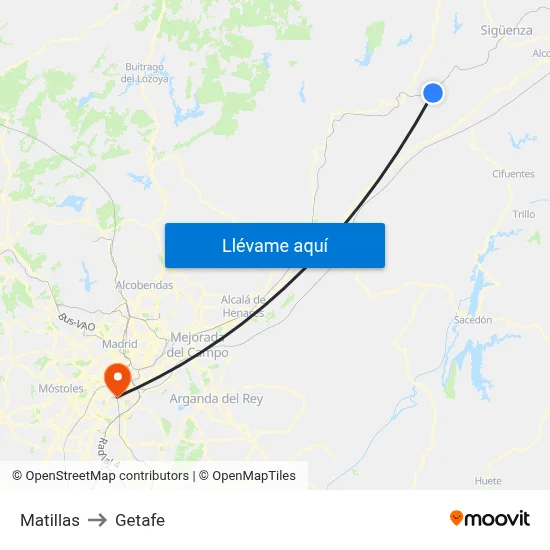 Matillas to Getafe map