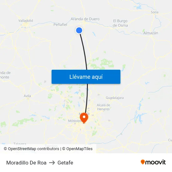 Moradillo De Roa to Getafe map