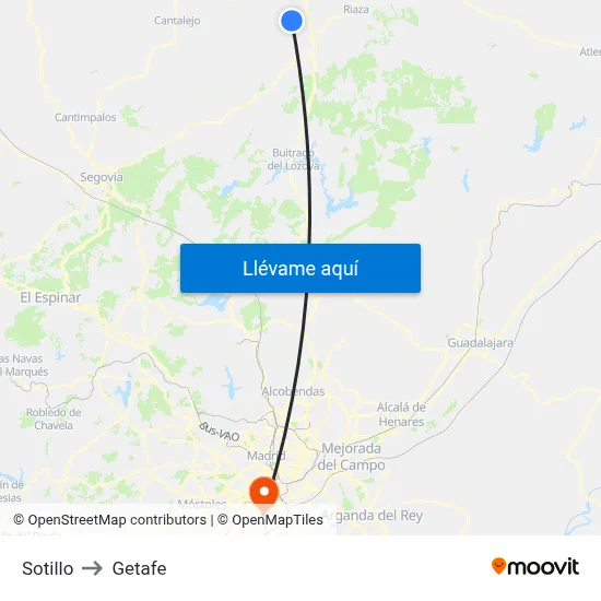 Sotillo to Getafe map