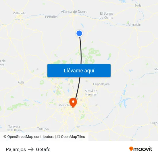Pajarejos to Getafe map