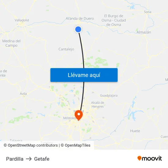 Pardilla to Getafe map