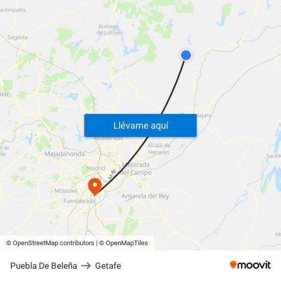 Puebla De Beleña to Getafe map