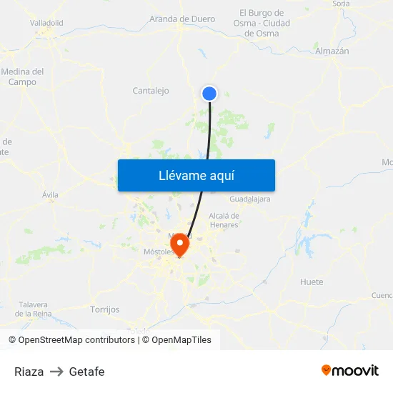Riaza to Getafe map