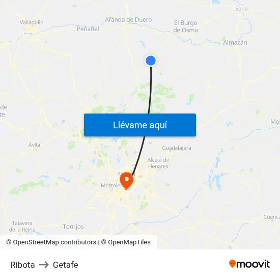 Ribota to Getafe map