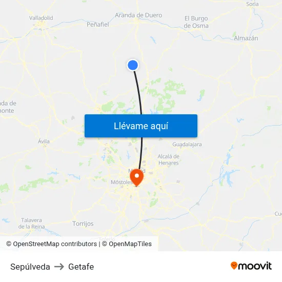 Sepúlveda to Getafe map