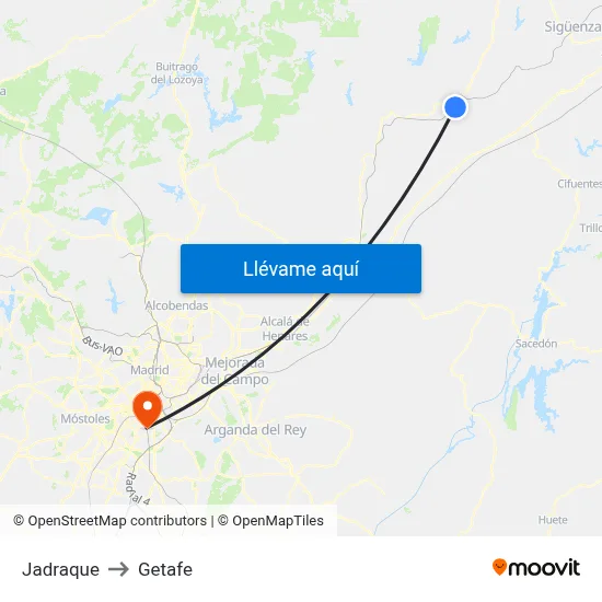 Jadraque to Getafe map