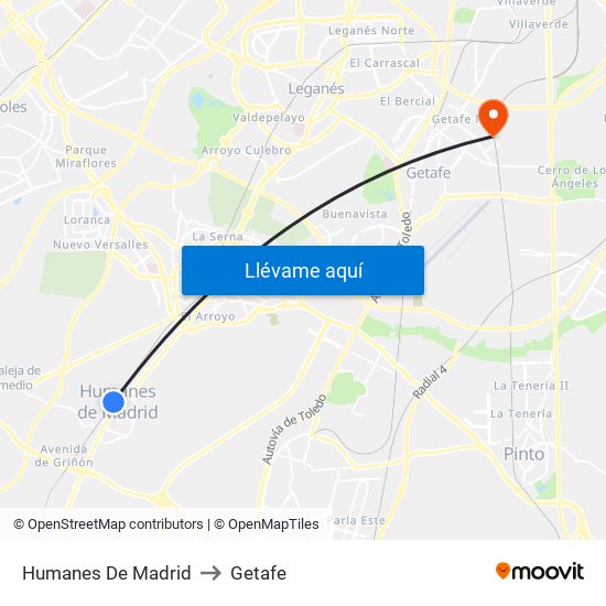 Humanes De Madrid to Getafe map