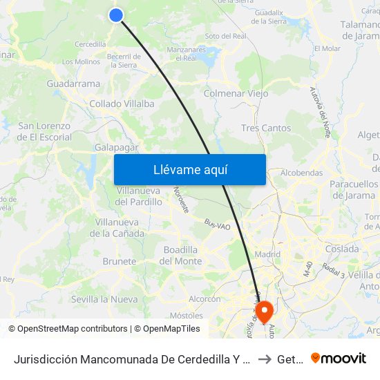 Jurisdicción Mancomunada De Cerdedilla Y Navacerrada to Getafe map