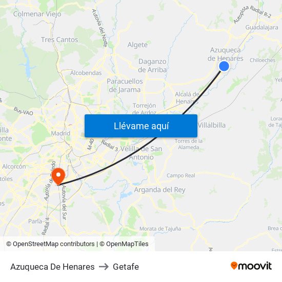 Azuqueca De Henares to Getafe map