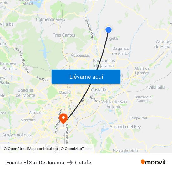 Fuente El Saz De Jarama to Getafe map