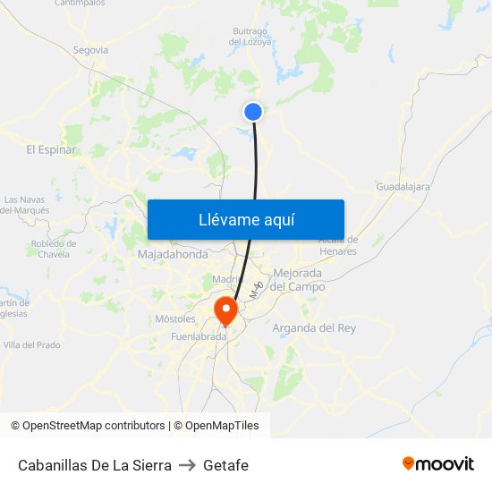 Cabanillas De La Sierra to Getafe map
