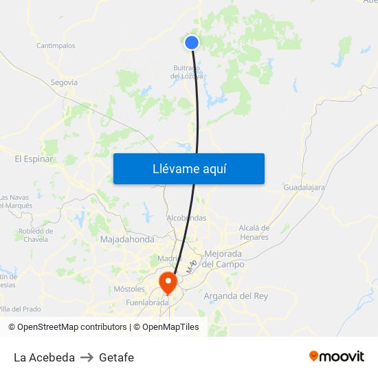 La Acebeda to Getafe map