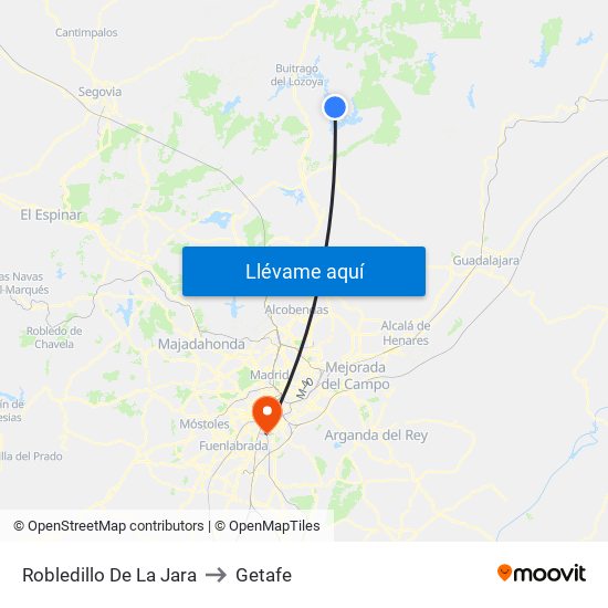 Robledillo De La Jara to Getafe map