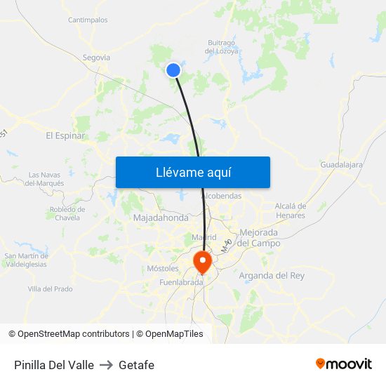 Pinilla Del Valle to Getafe map