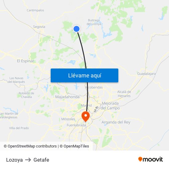 Lozoya to Getafe map