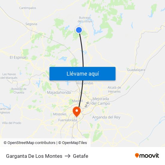 Garganta De Los Montes to Getafe map
