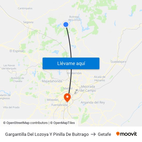 Gargantilla Del Lozoya Y Pinilla De Buitrago to Getafe map