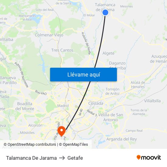 Talamanca De Jarama to Getafe map