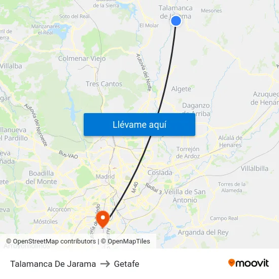 Talamanca De Jarama to Getafe map