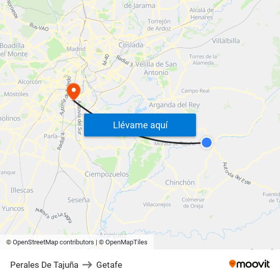 Perales De Tajuña to Getafe map