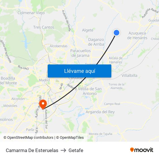 Camarma De Esteruelas to Getafe map