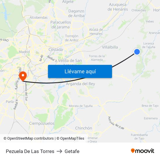 Pezuela De Las Torres to Getafe map