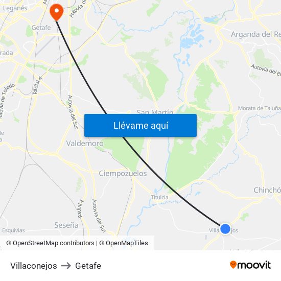 Villaconejos to Getafe map