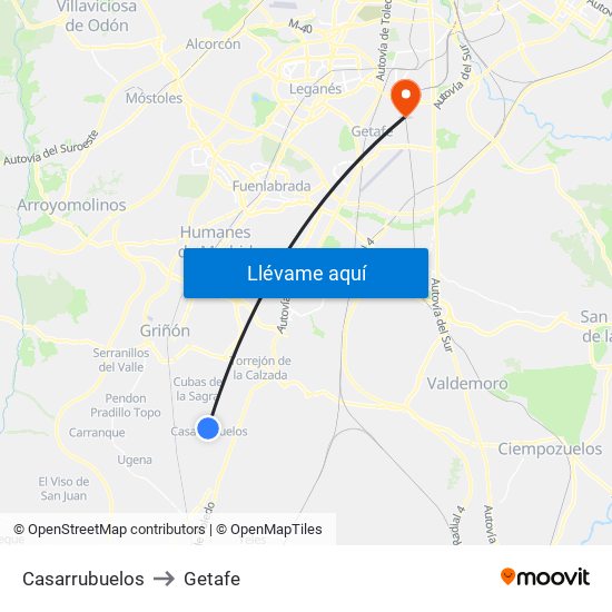 Casarrubuelos to Getafe map