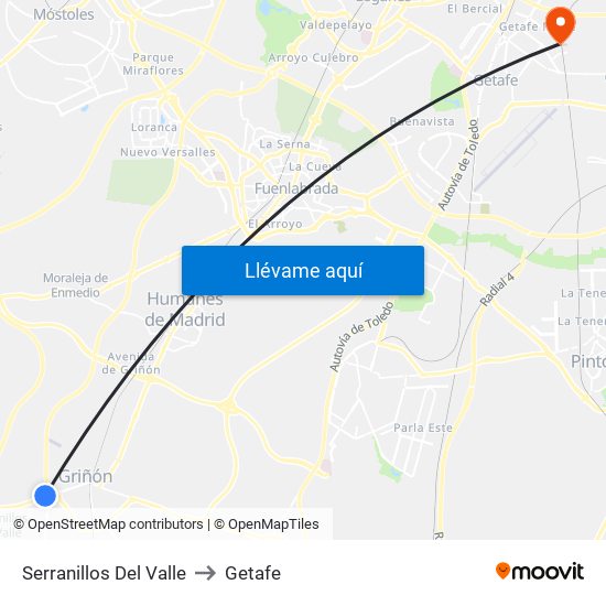 Serranillos Del Valle to Getafe map