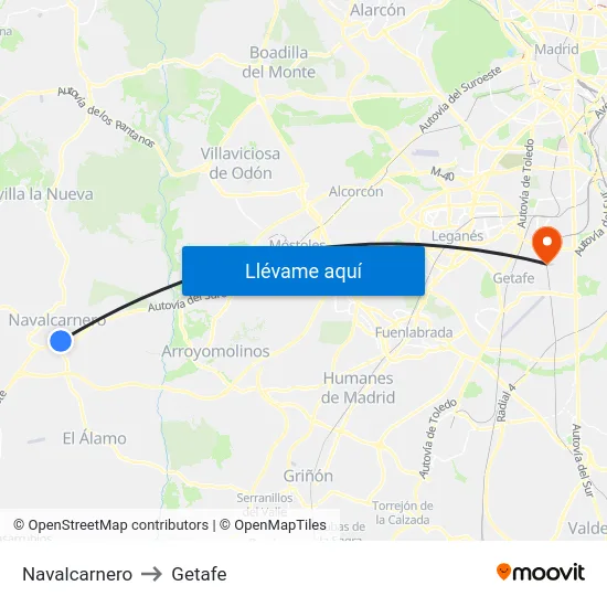 Navalcarnero to Getafe map