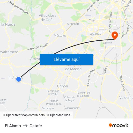 El Álamo to Getafe map