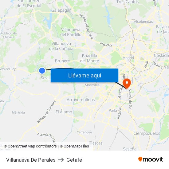 Villanueva De Perales to Getafe map