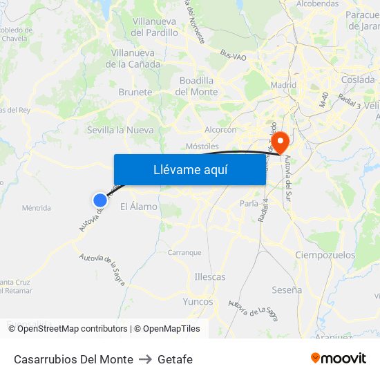 Casarrubios Del Monte to Getafe map
