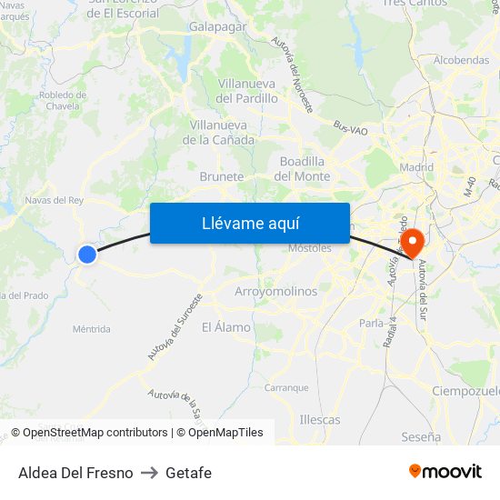Aldea Del Fresno to Getafe map